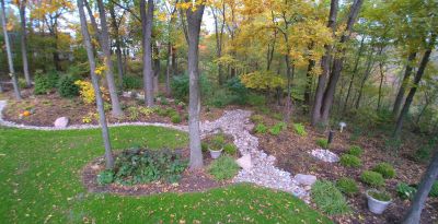 Drone view of yard landscaping 